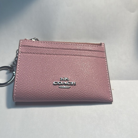 Coach Pink Key Card Holder Pebbled Leather - Picture 1 of 5